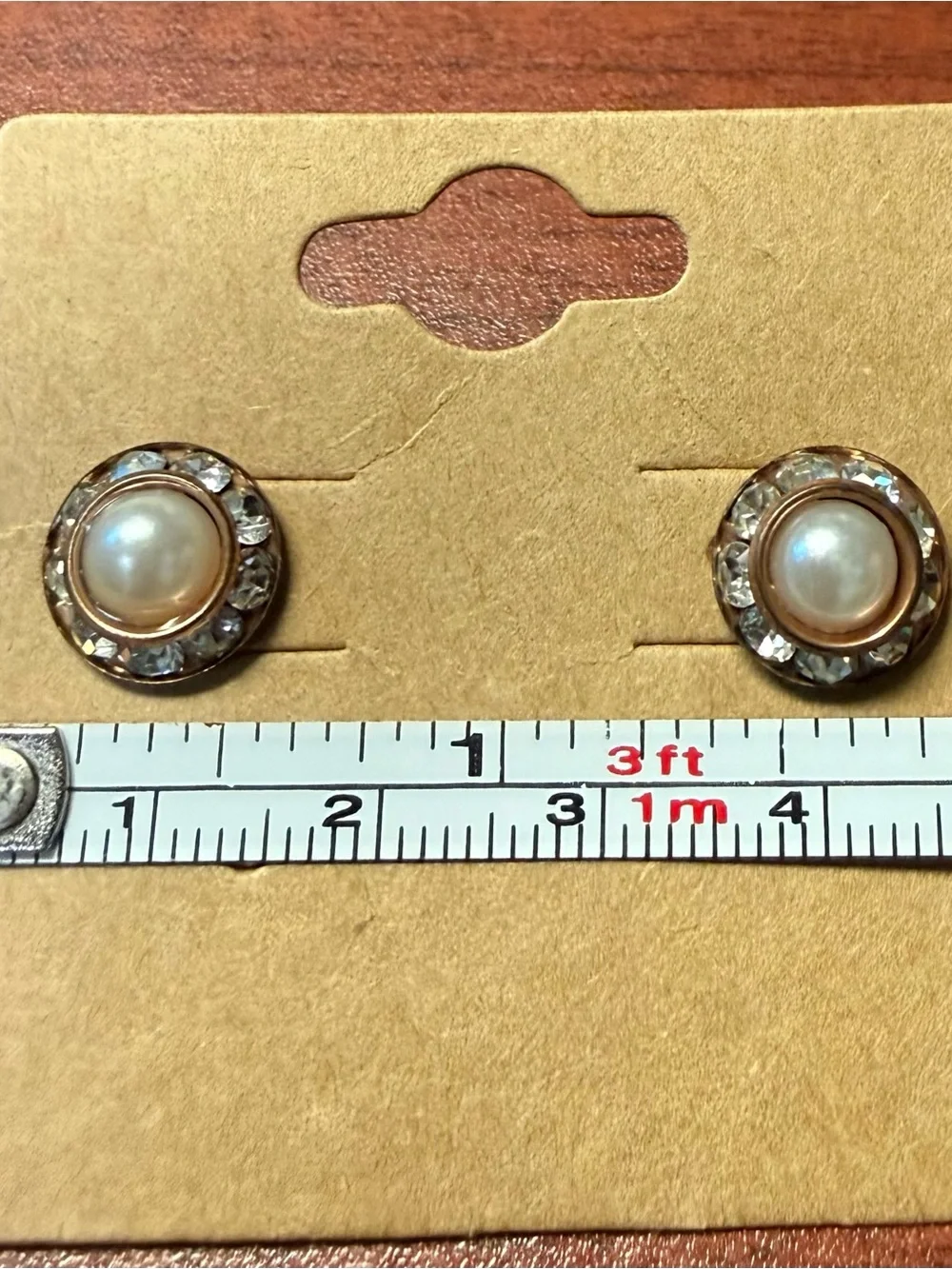 Faux Pearl Center surrounded by a Halo of Rhinestones - Gold Tone Studs
